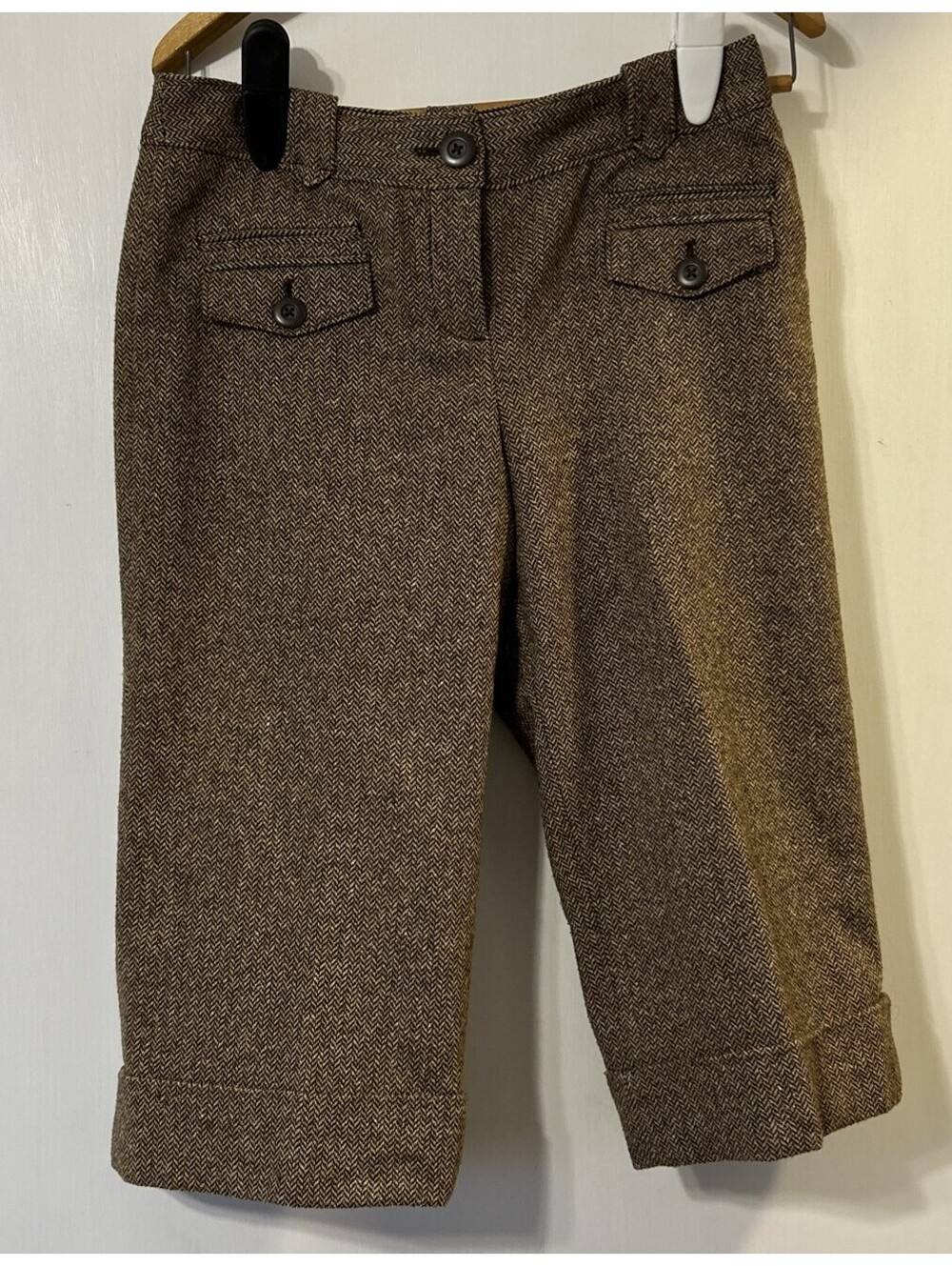 Ann Taylor Loft Womens Cropped Pants Size 8P Brown Pockets Lined Wool Blend